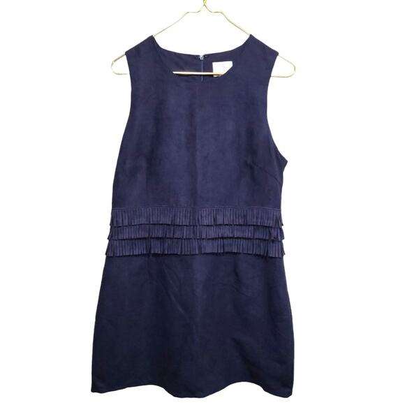 Julie Brown NYC Tiered Fringe Faux Suede Mini Dress Size 10 Blue 70s Retro Indie - Picture 2 of 10